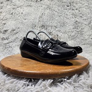 Marbella Womens Size 11M Retro Black Crocodile Print Flat Heel Comfort Loafers